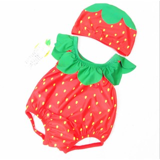 Conjunto de gorras de natación y trajes de baño de bebé importados motivos de fruta (2)