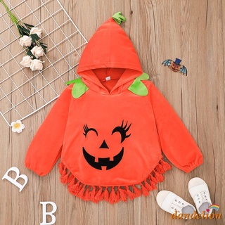 dandelion-baby girl halloween sudadera con capucha, naranja calabaza cara bordado patrón largo