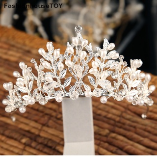 fashionhousetoy hecho a mano perla cristal corona novia pelo joyería boda tiaras tocados blanco venta caliente