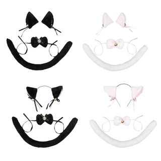 brroa niñas orejas de gato horquillas diademas cuello de felpa cola conjunto bowknot lolita disfraz (1)