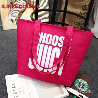 ILIKE&CLASSIC Nuevo bolso de lona japonés y coreano, bolso de hombro para mujer con letras, bolso grande, bolso de tela con cremallera de gran capacidad, bolsas de compras reutilizables