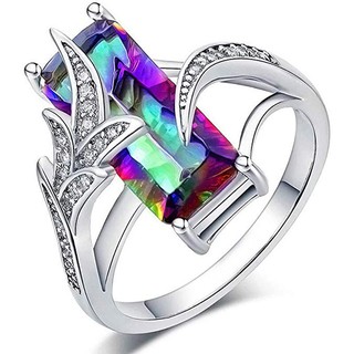 Anillo de diamantes cuadrados de topacio de siete colores, personalidad creativa femenina, anillo de piedras preciosas con incrustaciones de arco iris (1)