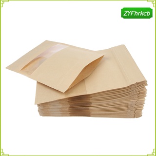 50x bolsa de papel kraft para ventana, bolsas de pie, bolsas de alimentos secos, bolsas de cremallera (9)