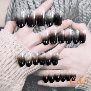 24pcs Black Gradients Wear Long Paragraph Fashion Manicure Patch False Nails Save Time Wearable Nail Patch (3)
