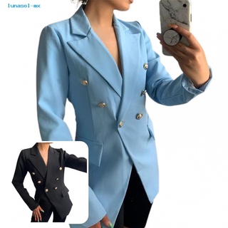 lunasol.mx abrigo de las mujeres blazer doble botonadura sólida cardigan blazer manga larga para negocios