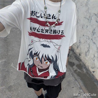 ☒☃Couple wear summer new Inuyasha anime print ins loose and versatile men and women bottoming shirt student T-shirt trend (1)