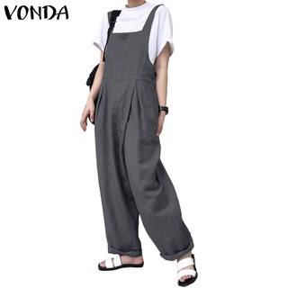 Vonda Women Casual Sleeveless Loose Side Pockets Solid Wide Leg Long Jumpsuit