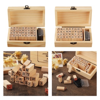 [amleso] 36 piezas diy número alfabeto combinación de letras sello diario ablum boda letra madera sello conjunto con madera vintage