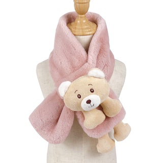❤️MISS XU❤️Otoño e Invierno Color sólido imita la bufanda de dibujos animados de piel de conejo Rex niños y niñas bufanda estilo coreano Pequeño Oso bebé bufanda de felpa❤️ pnw1 (8)