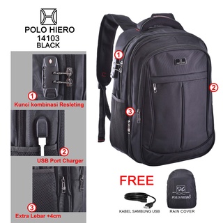 Polo Hiero 14103 mochila escolar bolsa para portátil, (extensión de Cable USB gratis, cubierta de lluvia gratis)