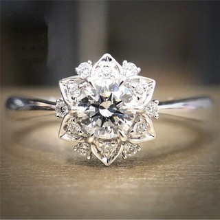 Nueva exquisita flor de simulación de copo de nieve anillo de circón de diamantes anillo de compromiso de banquete de bodas