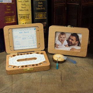 deciduo caja de dientes de madera de los dientes de bebé caso de almacenamiento con ranura para fotos de los niños organizador de recuerdo para el pelo bebé ducha regalo (5)