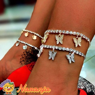 naranja nueva pulsera mujer gruesa cadena tobillera playa joyería accesorios moda diamantes de imitación mariposa colgante pie cadena/multicolor (1)