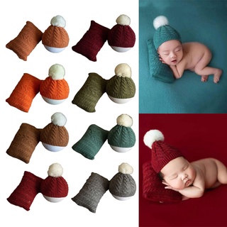 brroa Baby Knitting Twist Hat Pillow Set Newborn Photography Props Cap Beanie Head Cushion Kit for Infants Photo Shooting Fotografia Accessories