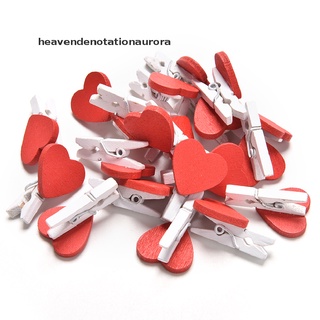 HE5MX 20 Pcs Stylish Wooden Red Love Heart Pegs Photo Paper Clips Wedding Decor Craft Martijn
