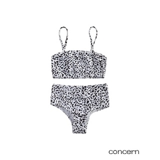 ♣Ff♠2 trajes de natación para niñas, sin mangas, estampado de leopardo, Bikini con correa de espagueti + fondos de natación