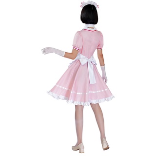 Anime japonés vestido de doncella rosa juego de roles traje de fiesta de Halloween (4)
