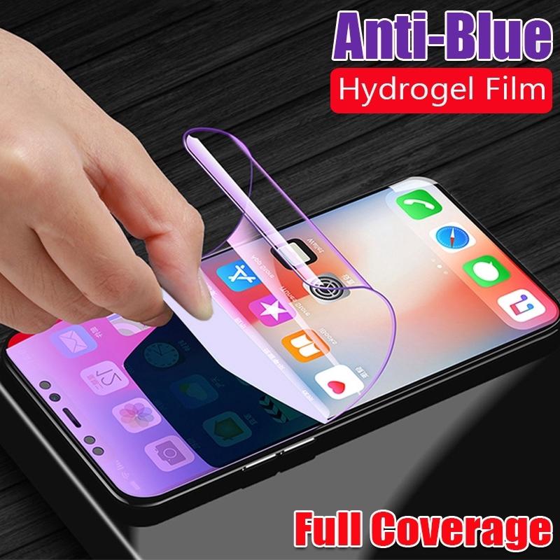 transparente anti-azul ray cubierta completa hidrogel película protector de pantalla para iphone 6 6s 7 8 plus x xs max xr 11 pro max película suave