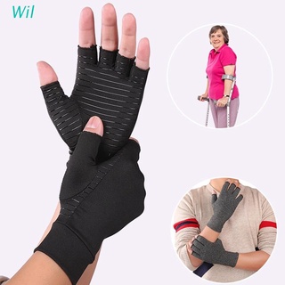 Wil guantes antideslizantes de compresión de cobre para artritis alivio del dolor manoplas de medio dedo