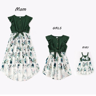 Irregular Madre Hija Macthing Vestidos De La Familia Conjunto De Flores Mamá Bebé Y Yo Ropa De Moda Mujeres Niñas Vestido De Algodón (1)