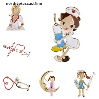 Northvotescastfine Doctor Nurse Brooches Medical Enamel Pins Stethoscope Electrocardiogram Brooch Jewelry Cute Metal Pin NVCF