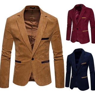 Men's Autumn Winter Casual Corduroy Slim Long Sleeve Coat Suit Jacket Blazer Top