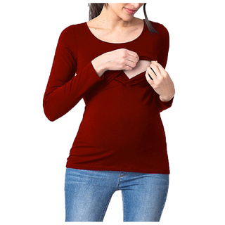 Leiter_mujer embarazada Nusring maternidad O-cuello de manga larga Tops sólido blusa Tops (1)