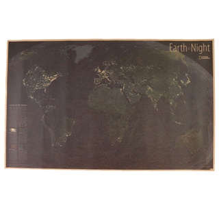 [Flameer] Mapa retro de Kraft de la Tierra bajo la noche Interior del cartel de papel Kraft
