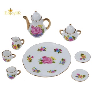 8 piezas 1/6 casa de muñecas miniatura vajilla de comedor de porcelana plato/taza/placa juego de té--rosa rosa