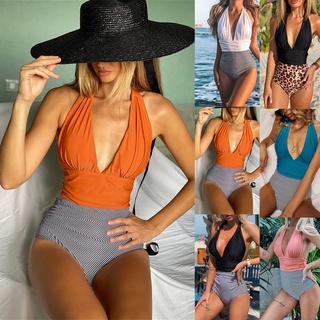 (wopyt.br) Sexy Color a juego de una pieza plisada de una pieza Bikini playa traje de baño