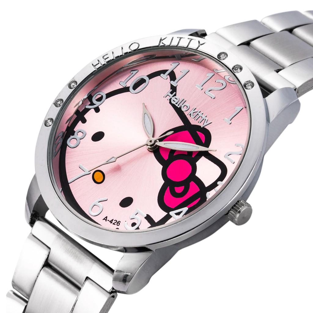 Hello Kitty-Reloj De Pulsera De Cuarzo Con Acero Inoxidable , Casual , Lujoso (3)