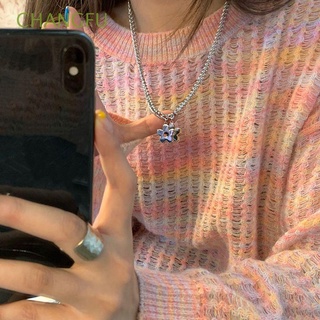 CHANGFU Geométrico Collar de flores Lujo Cadena de clavícula gruesa Collar de estilo coreano Exquisito Elegante Hueco Contraste de color Retro Simple Cadena de suéter femenino/Multicolor