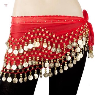 egipto vientre danza falda traje desgaste cadera envolturas oro 128 monedas cadena de cinturón (rojo)