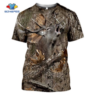 SONSPEE verano Casual hombres camisetas camuflaje caza Animal ciervo cabeza 3D T-shirt moda Streetwear mujeres jersey manga corta camiseta (1)