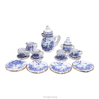 15pzas 1:12 pzs estándar De flores De hadas jardín Casa Casa De muñecas decoración platos platos juego taza De té De Porcelana en Miniatura