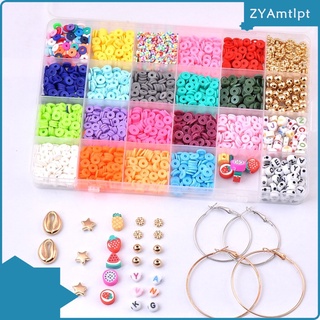 6mm Polymer Clay Beads Craft Beads Flat Round Spacer Beads Kit with 2 Rolls of Eastic Strings for Jewelry Bracelet Craft (4)