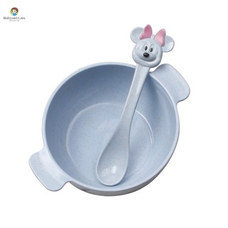 Paja De Trigo De Dibujos Animados Niños Cubiertos Vajilla Set Mickey Bowl Cuchara Tenedor (8)