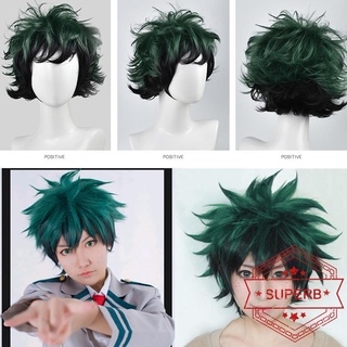 Peluca de Cosplay Anime My Hero Academia Deku Izuku Midoriya corto + peluca Hairnet verde N0B2
