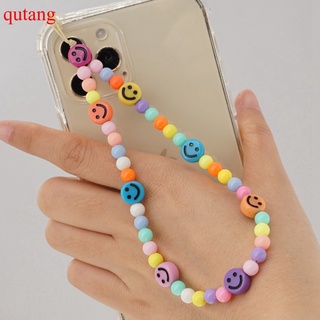 Qutang nuevo acrílico teléfono móvil correa cordón colorido sonrisa perla suave cerámica cuerda para teléfono celular caso colgante cordón para mujeres