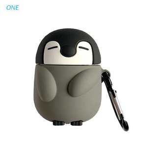 ONE Cute Penguin-Funda Protectora De Silicona Con Mosquetón Para Airpods 1/2