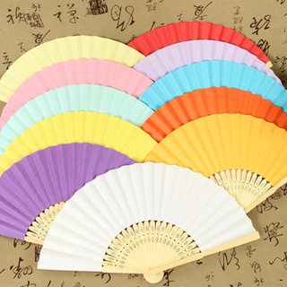 DIY Summer Bamboo Folding Hand Held Fan Chinese Dance Party Solid Color Fan