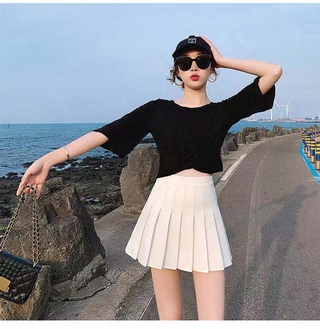 verano nueva falda de cintura alta falda plisada blanca (9)