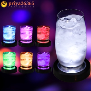 priya26365 LED Light Coaster Bar KTV Cocktail Mat Round Shaped Colorful Light Base Gravity Induction Coaster