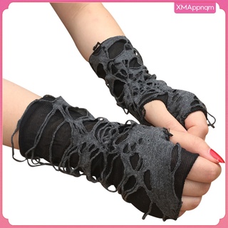 [xmappnqm] guantes de halloween para mujer steampunk negro sin dedos guantes góticos rock calentador de brazo cosplay rasgado guantes disfraz ropa de fiesta