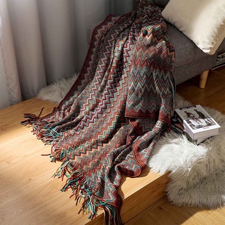 dijiaor manta de rayas de punto con borla de verano mantas para cama sofá manta decorativa tirar suave colcha bohemia manta (5)