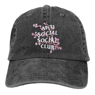 anti social social club assc cherry bloss floral negro algodón lavado denim casquette tapas para al aire libre