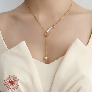 marka - collar con colgante de borla, diseño de perlas, diseño de clavícula, acero de titanio, oro de 18 quilates p1056