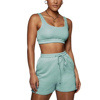 ❤Dq♀Mujer tanque + pantalones cortos, Sexy mostrando ombligo ajustable cordón elástico cintura ropa de verano