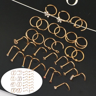 [brcolaxi2] juego de 32 anillos de acero inoxidable para nariz, aro en forma de l, juego de joyas