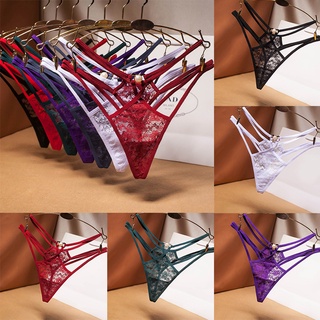 Women's Thongs V Back Low Waist See Through Panties Seamless Lace Briefs Mesh Perspective G-String Bandage Design